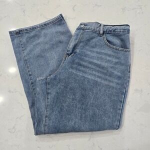 SHEIN Curve Women Medium Wash Wide Leg Jeans Elastic Back Waist Blue Size 1XL